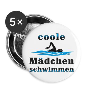 Coole Mädchen schwimmen - Buttons groß 56 mm (5er Pack) - Weiß - Vorne