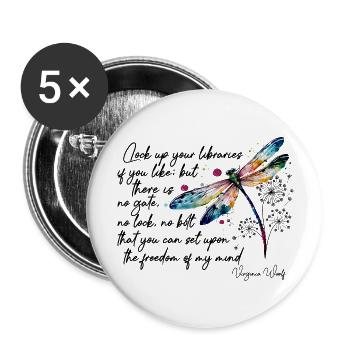 Conception de la citation de la liberté de Virginia Woolf - Lot de 5 grands badges (56 mm) - blanc - Devant