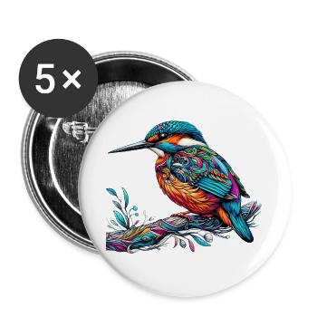Martin-pêcheur - Lot de 5 grands badges (56 mm) - blanc - Devant