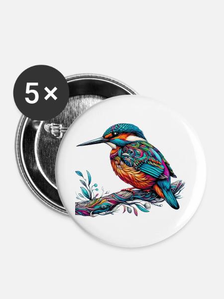 Eisvogel - Buttons groß 56 mm (5er Pack) - Weiß