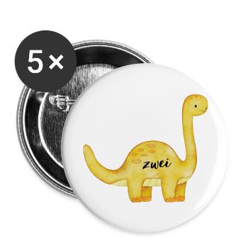 Geburtstagsaufdruck, Dino, gelb - Buttons groß 56 mm (5er Pack) - Weiß - Vorne