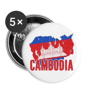 Temple du Cambodge Khmer Vintage drapeau je cadeau - Lot de 5 grands badges (56 mm) - blanc - Devant