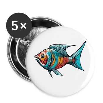 Poisson Graffiti coloré - Lot de 5 grands badges (56 mm) - blanc - Devant
