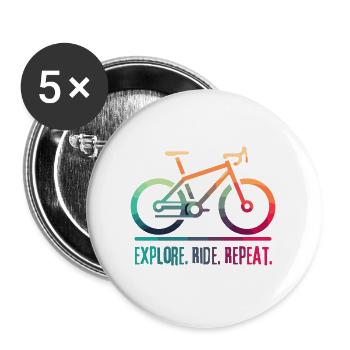 Explorez Ride Repeat - un projet pour le cycliste - Lot de 5 grands badges (56 mm) - blanc - Devant