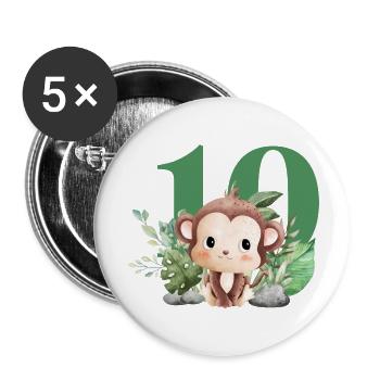 10th Birthday Monkey Safari - Buttons large 2.2''/56 mm (5-pack) - white - Front