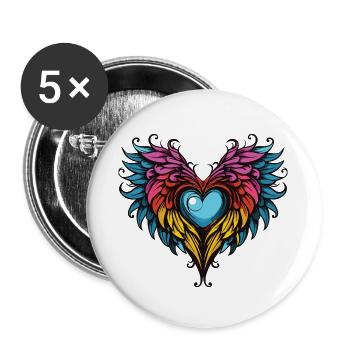 Heart Wings - Buttons large 2.2''/56 mm (5-pack) - white - Front