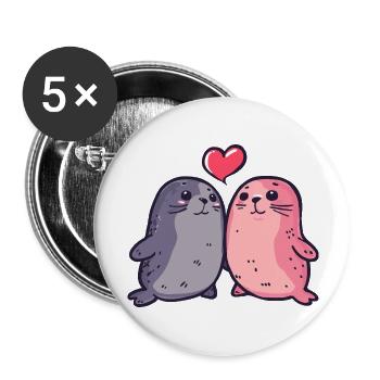 Seal Couple Love Couple In Love - Buttons large 2.2''/56 mm (5-pack) - white - Front