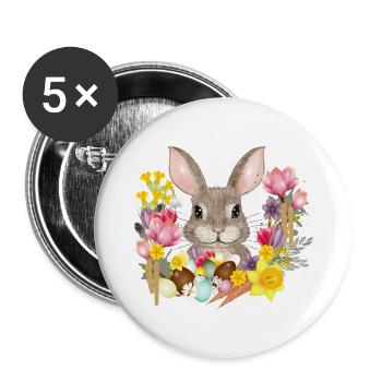 Easter Wreath & Easter Eggs with Rabbit as Easter Bunny - Buttons large 2.2''/56 mm (5-pack) - white - Front
