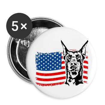 Dobermann Amerika Fahne Hunde Dobie Wilsigns - Buttons groß 56 mm (5er Pack) - Weiß - Vorne