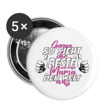 So sieht die beste Mama der Welt aus Muttertag - Buttons groß 56 mm (5er Pack) - Weiß - Vorne