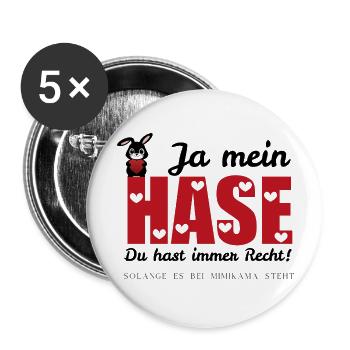 Mimikama Ja mein Hase, du hast immer Recht - Buttons groß 56 mm (5er Pack) - Weiß - Vorne
