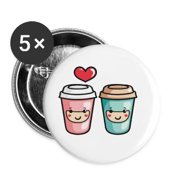 Café à emporter Couple Love Heart Coffee Saint-Valentin - Lot de 5 grands badges (56 mm) - blanc - Devant