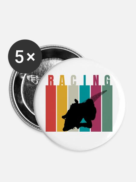 Racing Retro Silhouette - Buttons groß 56 mm (5er Pack) - Weiß