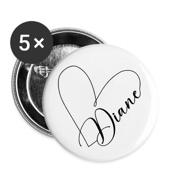 Diane Nom Ligne de coeur - Lot de 5 grands badges (56 mm) - blanc - Devant