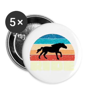 Coucher de soleil vintage avec cheval noir - Lot de 5 grands badges (56 mm) - blanc - Devant