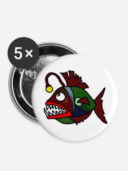 Anglerfisch - Buttons groß 56 mm (5er Pack) - Weiß