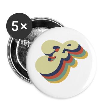 Retro-Buchstabe F - Buttons groß 56 mm (5er Pack) - Weiß - Vorne