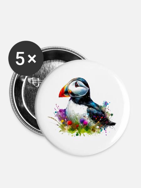 Papageitaucher - Buttons groß 56 mm (5er Pack) - Weiß