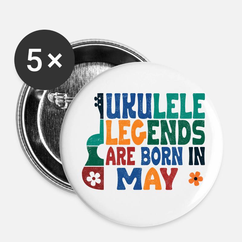 Ukulele Legends are born in May - Buttons large 2.2''/56 mm (5-pack) - white