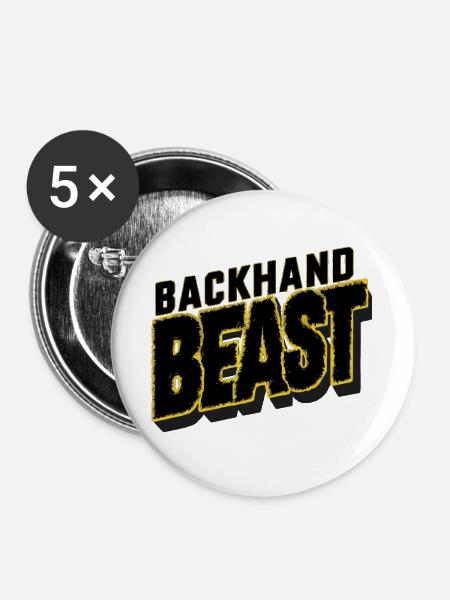 Tennis Shirt Backhand Rückhand Beast - Buttons groß 56 mm (5er Pack) - Weiß