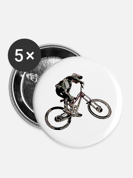 Downhill-Mountainbiken - Buttons groß 56 mm (5er Pack) - Weiß