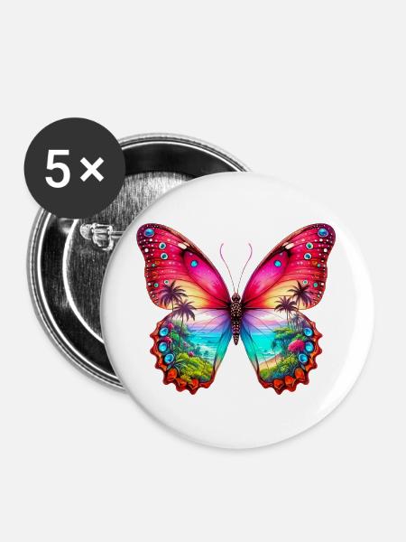 Schmetterling - Buttons groß 56 mm (5er Pack) - Weiß