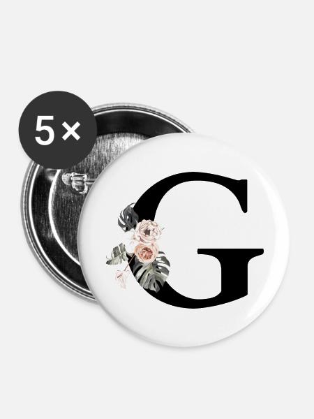 Tropischer Blumenbuchstabe g - Buttons groß 56 mm (5er Pack) - Weiß