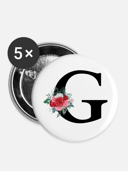 Roter Blumenbuchstabe G - Buttons groß 56 mm (5er Pack) - Weiß