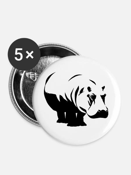 Nilpferd Hippo - Buttons groß 56 mm (5er Pack) - Weiß