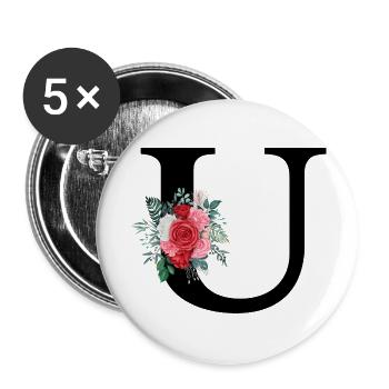 Lettre u floral rouge - Lot de 5 grands badges (56 mm) - blanc - Devant