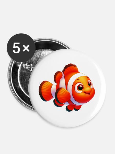 Clownfisch - Buttons groß 56 mm (5er Pack) - Weiß
