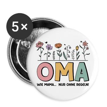 Oma Wie Mama Nur Ohne Regeln - Buttons groß 56 mm (5er Pack) - Weiß - Vorne