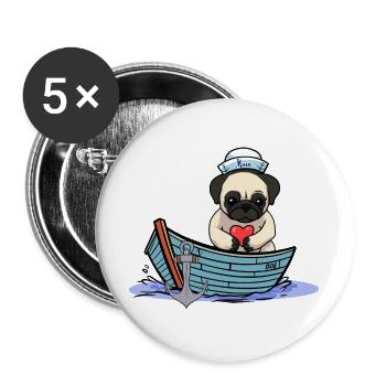 Pug Dog Heart Sailor Love Sailor Ahoy - Buttons large 2.2''/56 mm (5-pack) - white - Front