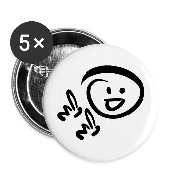 Gesicht lächelt, zeigt mit zwei Fingern auf etwas - Buttons groß 56 mm (5er Pack) - Weiß - Vorne