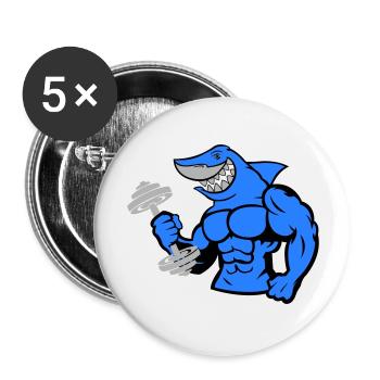 shark hai bodybuilding Hantel 1 - Buttons groß 56 mm (5er Pack) - Weiß - Vorne