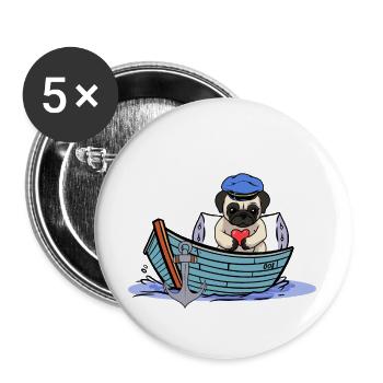 maritim Hund Boot Kapitän Matrose Ahoi - Buttons groß 56 mm (5er Pack) - Weiß - Vorne