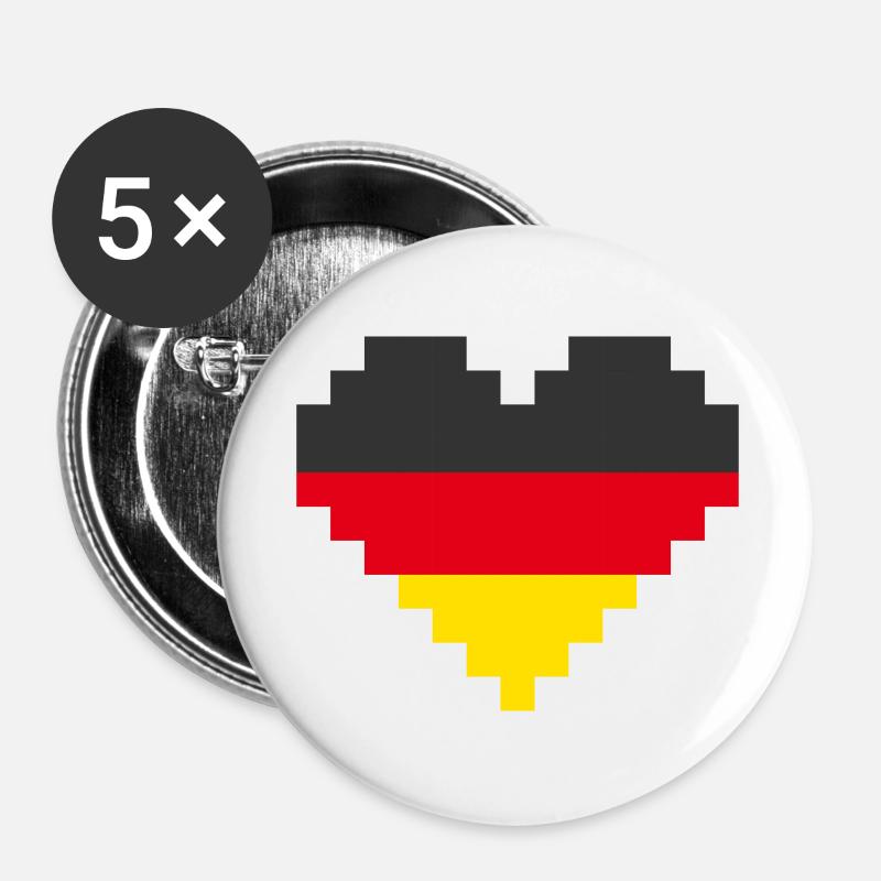 Germany Pixel Heart - Buttons large 2.2''/56 mm (5-pack) - white