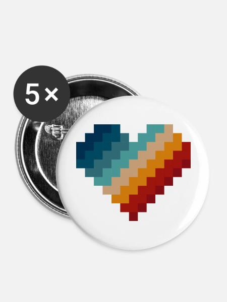 Retro Pixel Herz - Buttons groß 56 mm (5er Pack) - Weiß