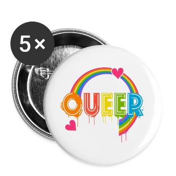 Queer Typografie Pride-Monat Gleiche Rechte LGBTQ - Buttons groß 56 mm (5er Pack) - Weiß - Vorne