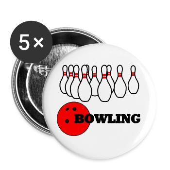 Bowling-Logo - Buttons groß 56 mm (5er Pack) - Weiß - Vorne