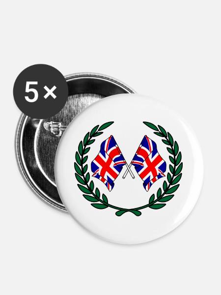 Flaggen Englands im Lorbeerkranz - Buttons groß 56 mm (5er Pack) - Weiß