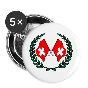 Drapeaux de la Suisse en couronne de laurier - Lot de 5 grands badges (56 mm) - blanc - Devant