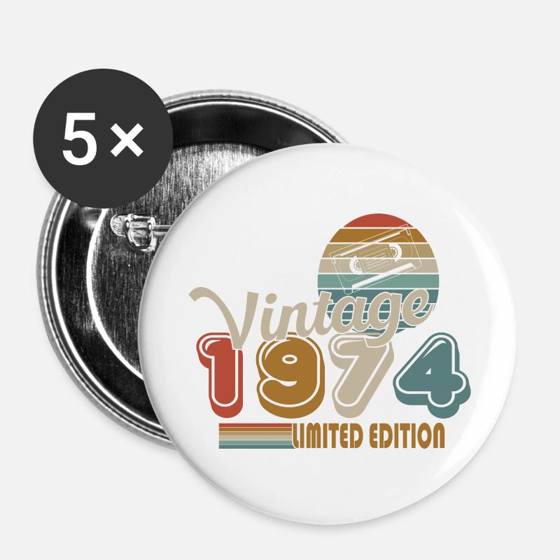 1974 - Buttons groß 56 mm (5er Pack) - Weiß