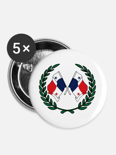 Flaggen Panama im Lorbeerkranz - Buttons groß 56 mm (5er Pack) - Weiß