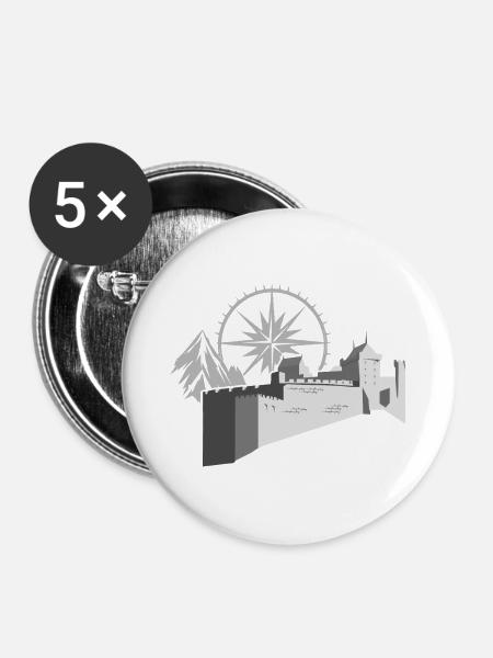 Burg mit Kompass - Buttons groß 56 mm (5er Pack) - Weiß