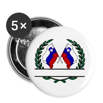 Fahnen Slowenien Lorbeerkranz Banner - Buttons groß 56 mm (5er Pack) - Weiß - Vorne