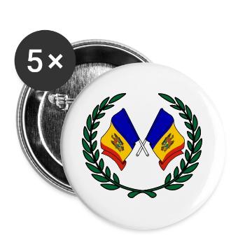 Fahnen Moldawien im Lorbeerkranz - Buttons groß 56 mm (5er Pack) - Weiß - Vorne