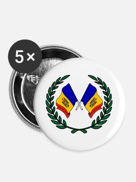 Fahnen Moldawien im Lorbeerkranz - Buttons groß 56 mm (5er Pack) - Weiß