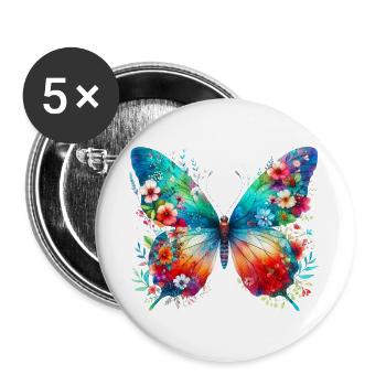 Papillon - Lot de 5 grands badges (56 mm) - blanc - Devant