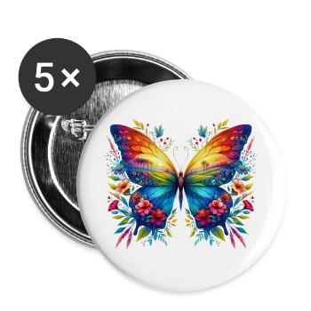 Papillon - Lot de 5 grands badges (56 mm) - blanc - Devant